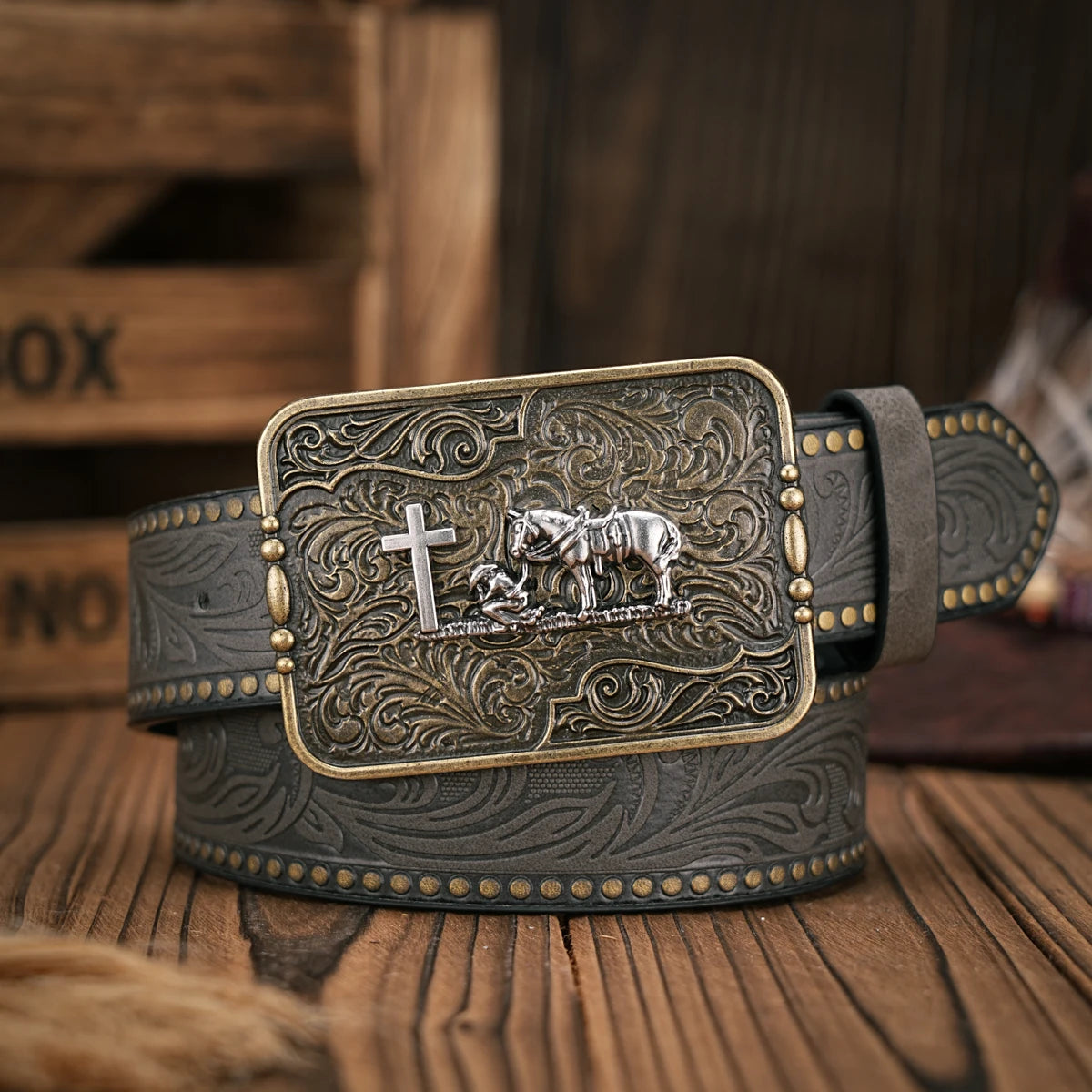 Vintage Style PU Leather Western Cowboy Belt with Classic Buckle - 3.8cm Wide, Durable and Stylish for Men and Women - Perfect f