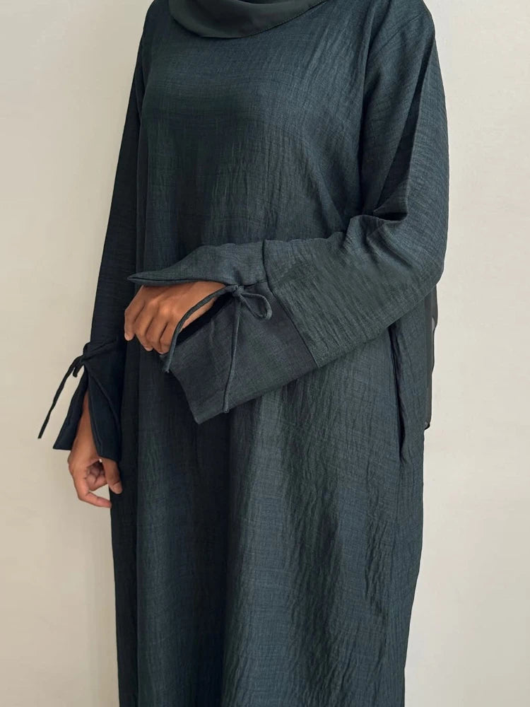 Loose Closed Abaya Dress New Women Pullover Muslim Dress Slit Cuffs Casual Hijabi Outwear Dubai Islamic Arab Clothing Ramadan