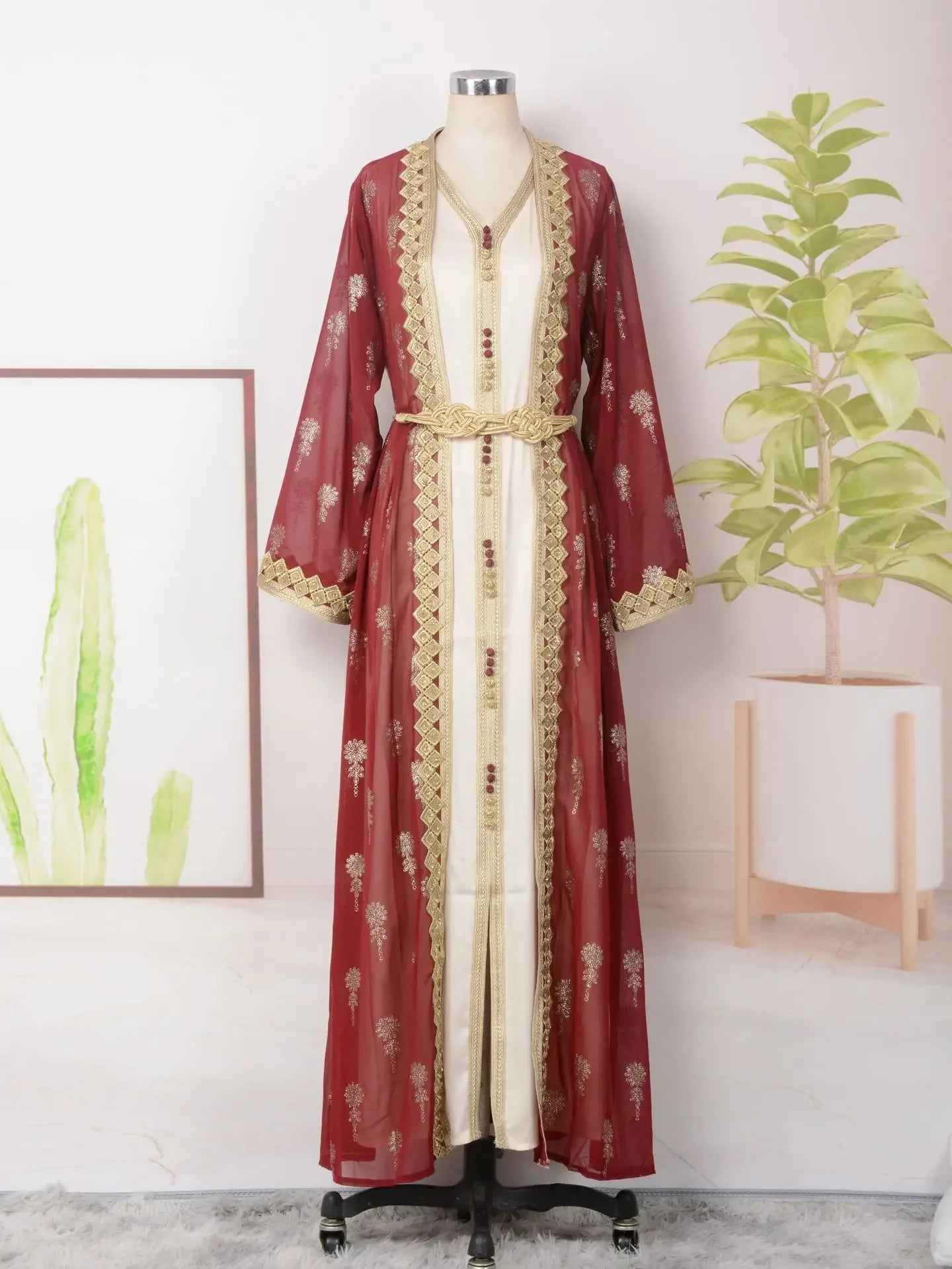KAF Women Luxury Evening Party Dress 2 Piece Printed Embroidered Cardigan Long Jacket V-Neck Sleeveless Dress 2025 Spring New