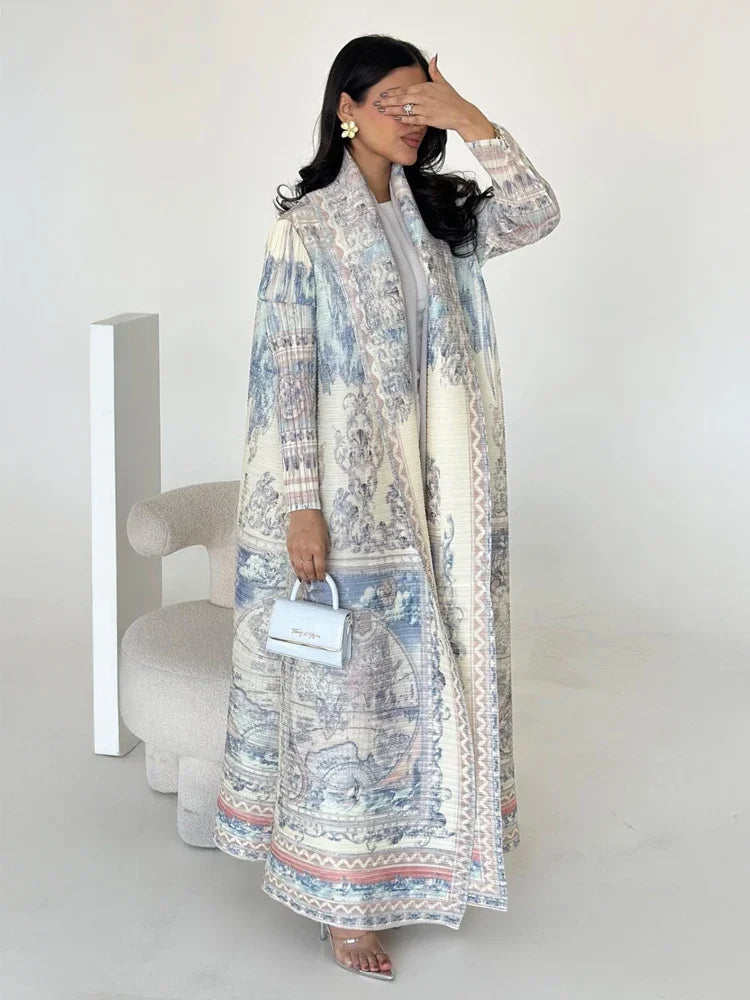KAF Dubai Abaya Luxury Evening Coat Women Formal Robe Eid Abaya Ramadan 2025 Female Pleated Cardigan Long Sleeve Trench Coats