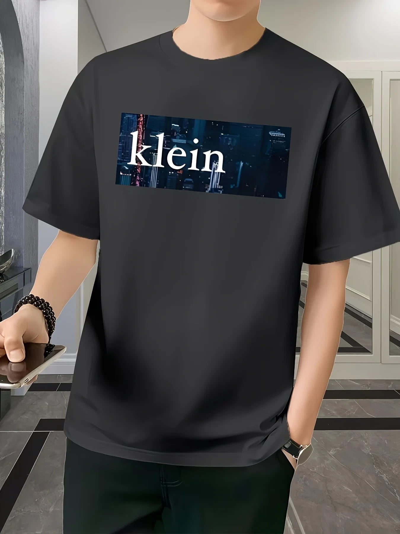 Men’s Summer 100% Cotton Casual T-Shirt,Klein Skyscraper Print | Loose Fit | Breathable & Comfortable