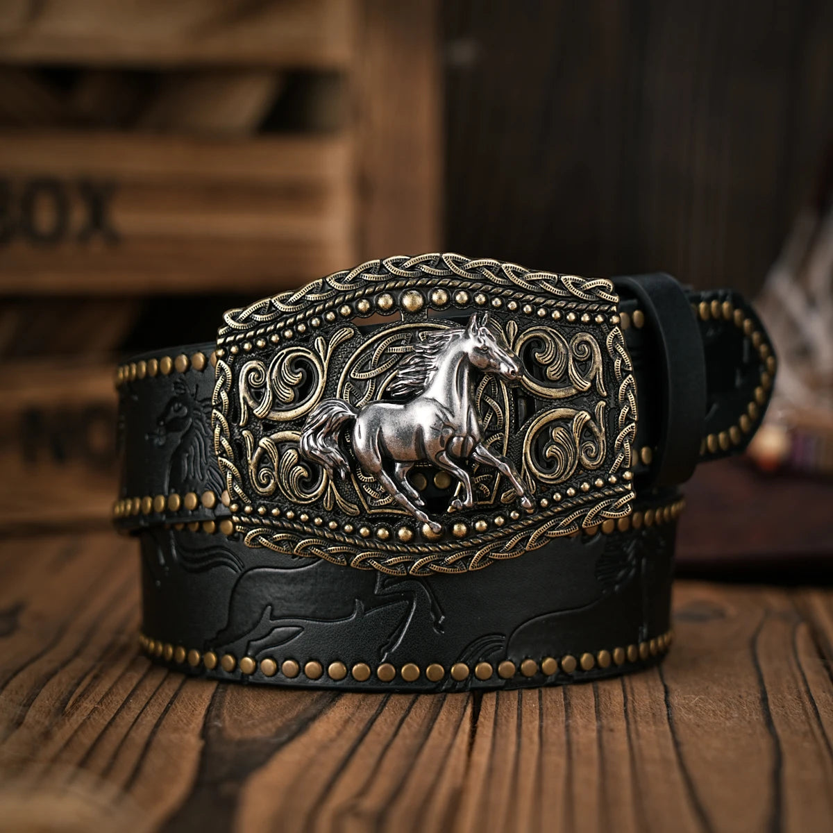 Men & Women-Western-Cowboy-PU Leather-Belts - Vintage Belt Floral Engraved Buckle Belt for Jeans