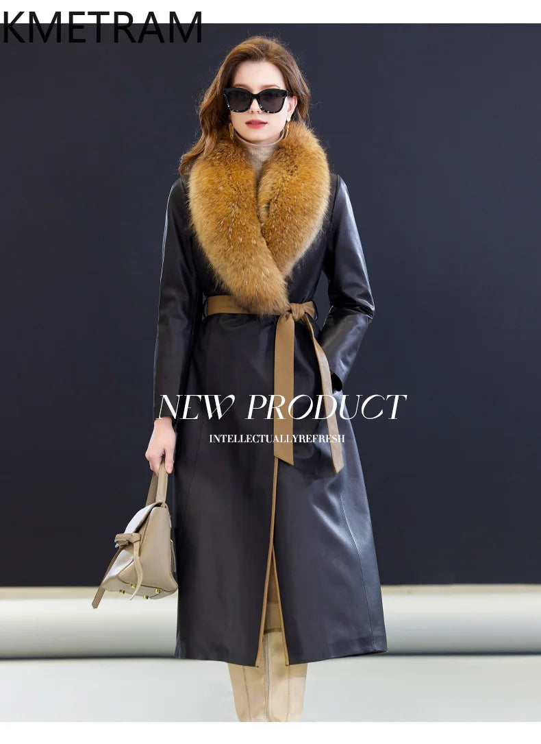 100% Sheepskin Puffer Jacket Women High Quality Long Down Coats Winter Raccoon Fur Collar Coat Womans Clothing Leren Donsjas