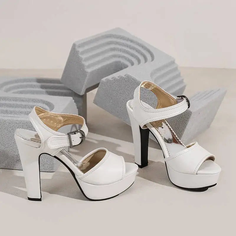 Women’s ORCHA LISA Peep Toe Chunky Heel Sandals – 12 cm Heel, 3 cm Platform, Plus Sizes 33 to 50