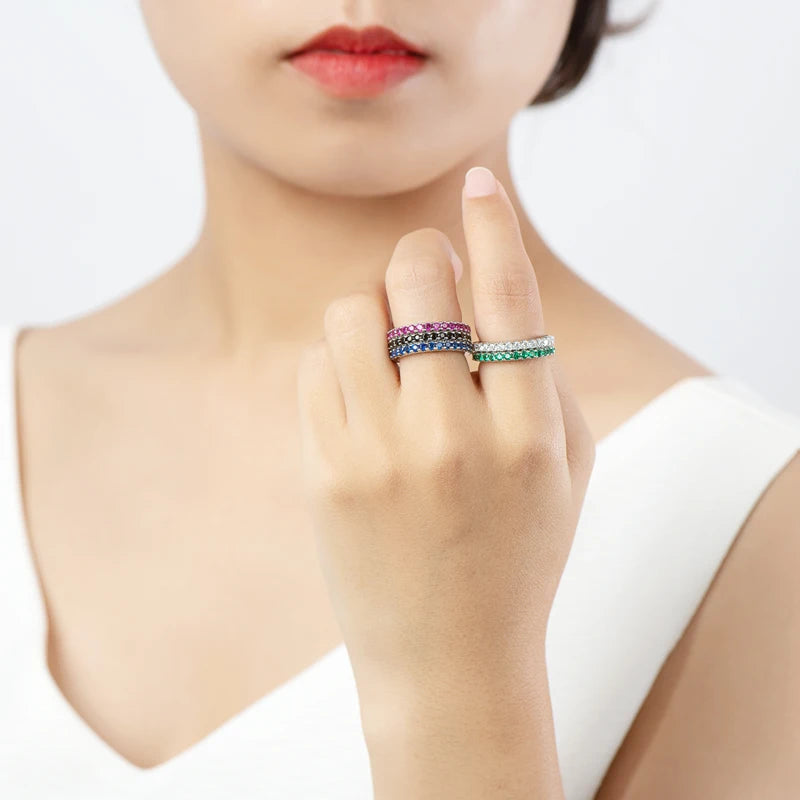 Lnngy anillo plata 925 Sterling Silver Engagement Ring Sparkling Coloful Mini Cubic Zircon Wedding Ring for Women Jewelry Gift