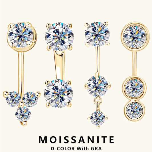 Lnngy Front Back Double Sided Moissanite Stud Earring Pendientes Plata 925 Sterling Silver Earrings For Women 2 in 1 Ear Jewelry