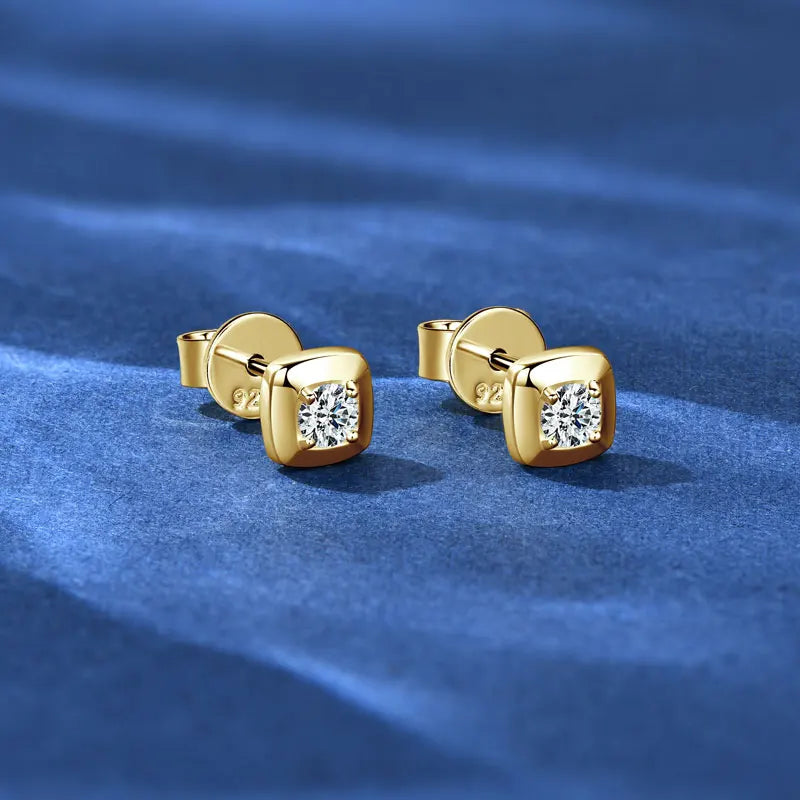 Lnngy 925 Sterling Silver Square Shape Stud Earrings Certified GRA 3mm Moissanite Earring for Women Korean INS Mini Jewelry Gift