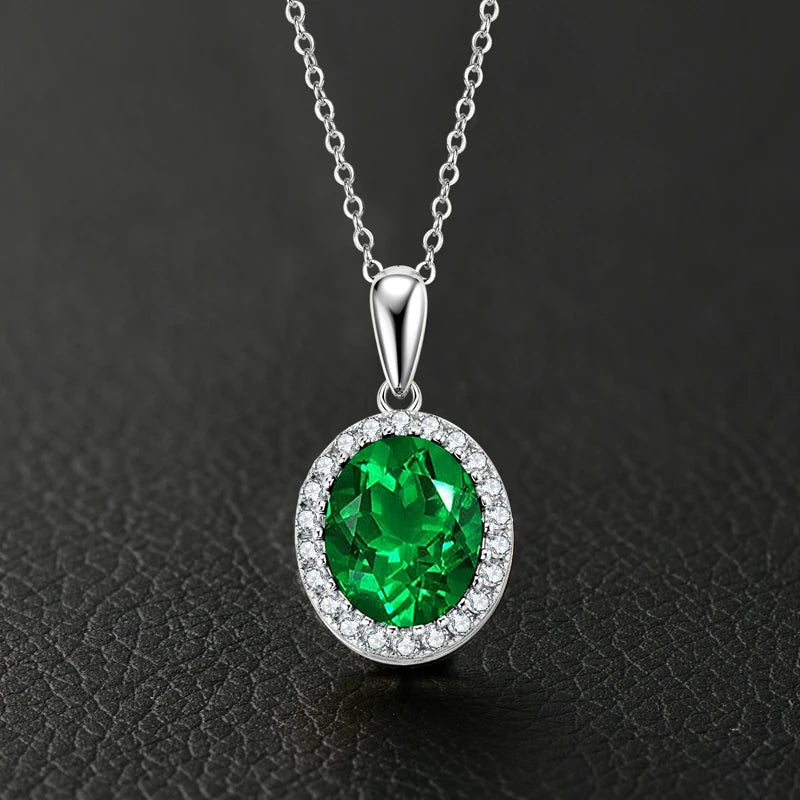 Lnngy Collar Plata 925 Sterling Silver Necklace Pear/Oval/Round Cut Artificial Emerald Pendant Necklaces for Wedding Jewlery