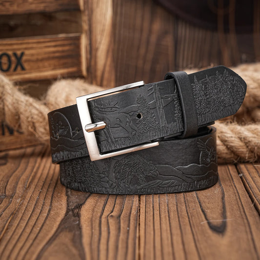 A casual, individual and retro belt, Western-style clothing accessory, metal buckle, PU belt, suitable for both men and women