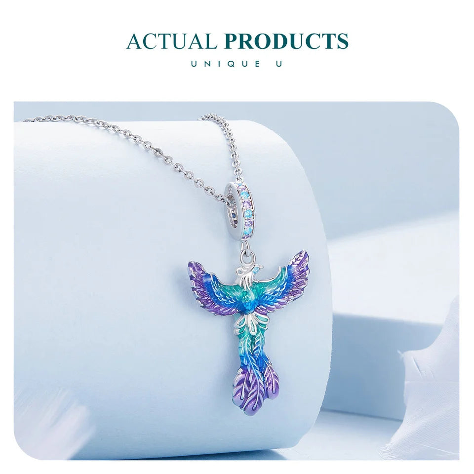 Bamoer  925 Sterling Silver Phoenix Pendant Dragon Charms Enamel Process Plated Platinuma Fit Women DIY Bracelet Fine Jewelry