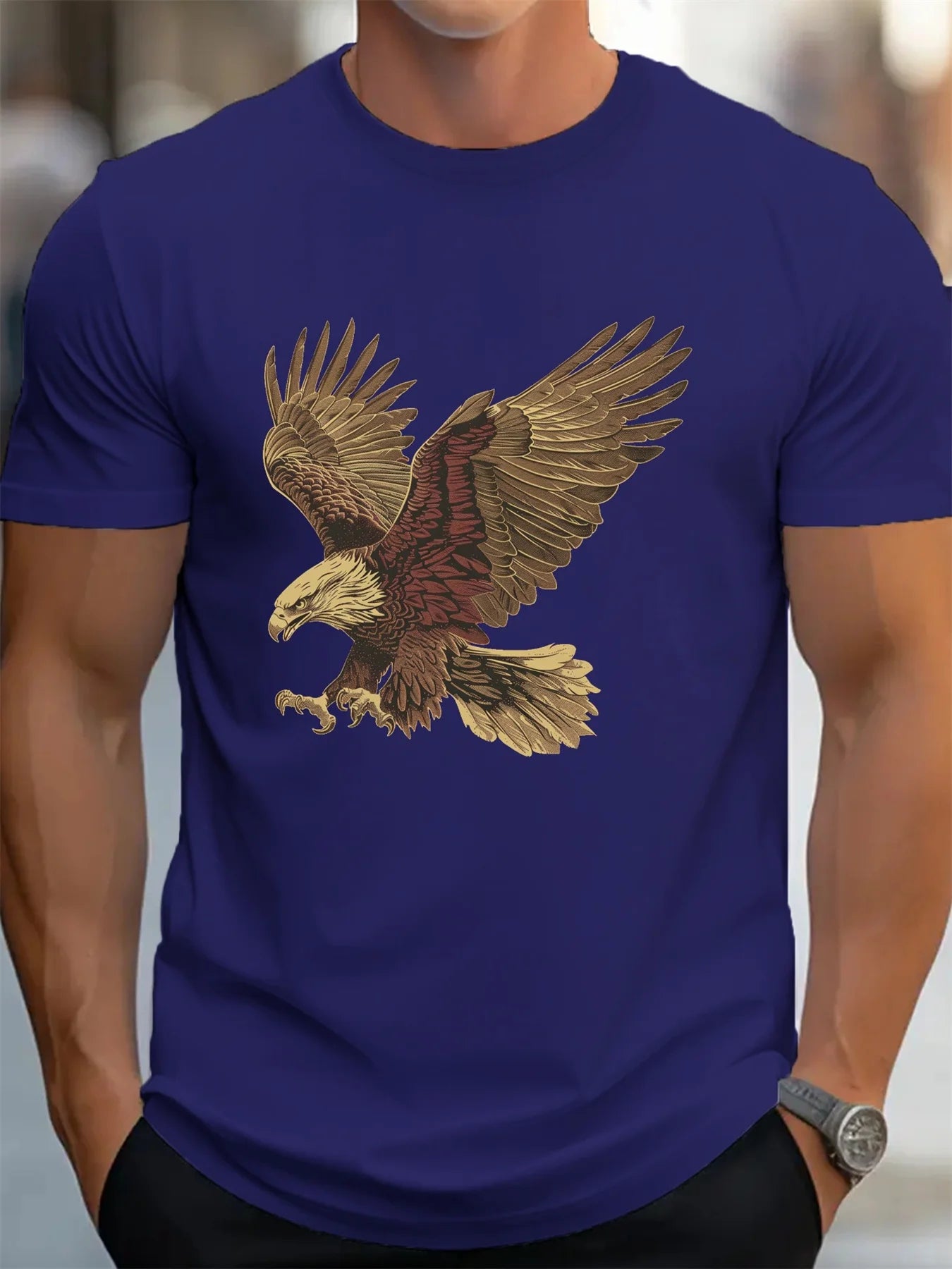 🦅 Men’s Summer 100% Cotton Casual T-Shirt,Eagle Print | Loose Fit | Round Neck | Breathable Comfort