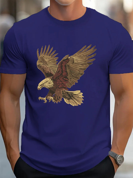 🦅 Men’s Summer 100% Cotton Casual T-Shirt,Eagle Print | Loose Fit | Round Neck | Breathable Comfort