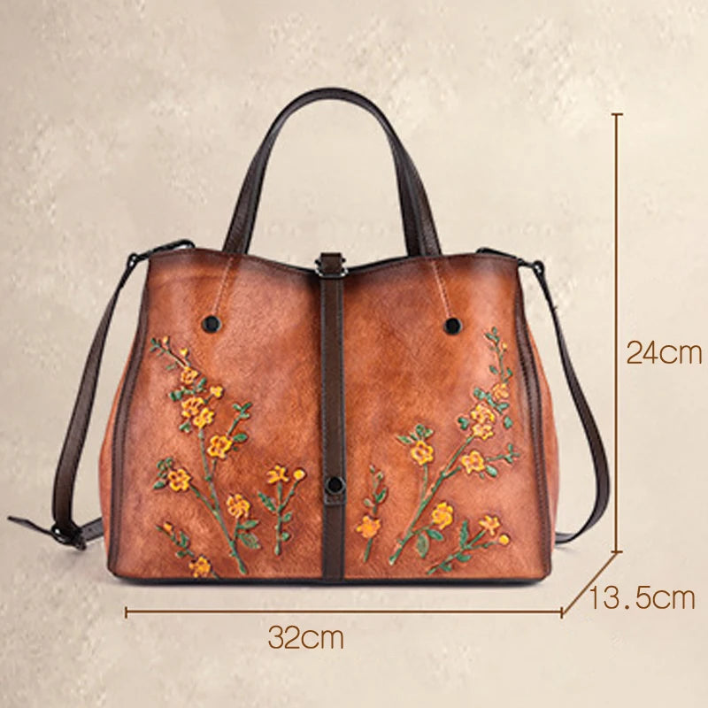 MOTAORA Women's Bag Genuine Leather Handbag For Women Vintage Embossed Female Shoulder Bag Handmade Large Capacity Crossbody Bag