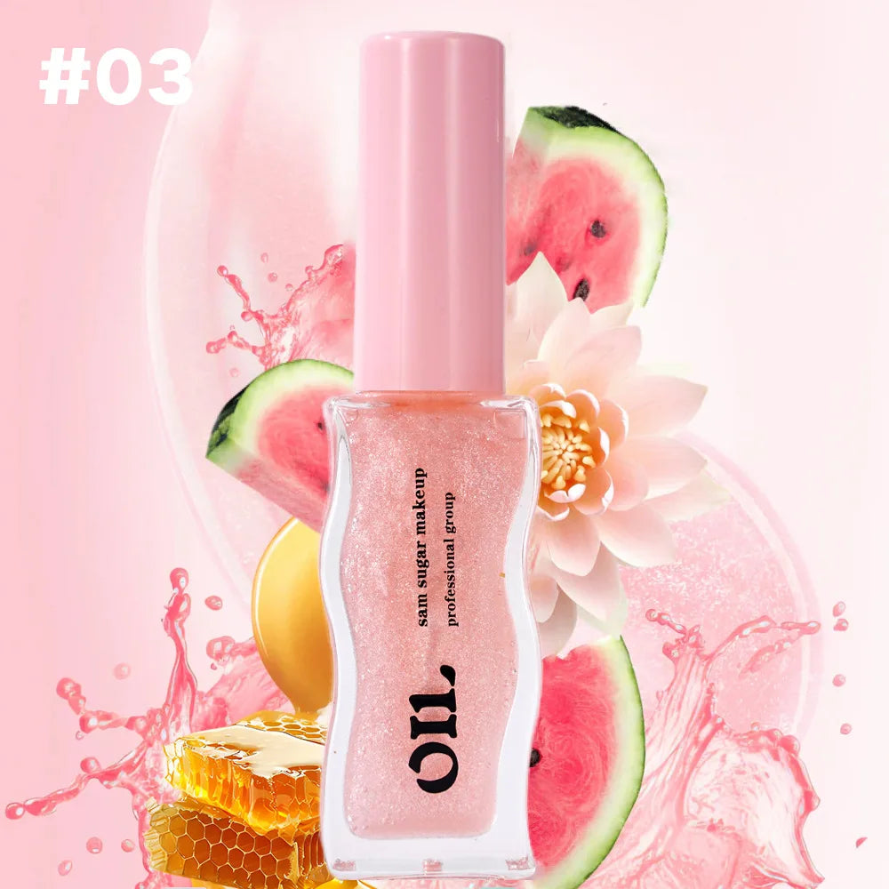 SAM SUGAR Honey Infused Hydrating Lip Oil 8ml Long Lasting Moisturizing Liquid Lip Gloss 6 Colors Temperature Makeup Cosmetics