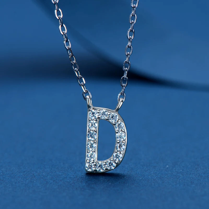 Lnngy Colar Prata 925 Sterling Silver A-Z Alphabet Pendant Necklaces Initial Letter 1.4MM Moissanite Necklace for Birthday Gift