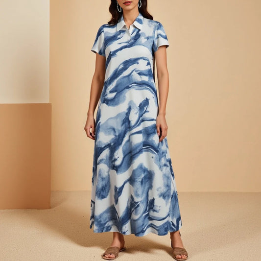 Rafiah Women's Dresses Summer French Elegant Decent 2025 Tie Dye Short Sleeve Shirt Collar Mini A Line Workwear Dresses