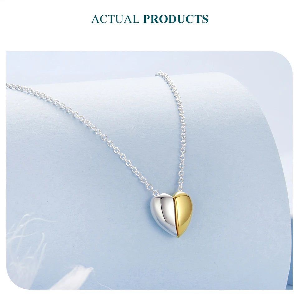BAMOER Gold Plated Heart Pendant Necklace for Women, 925 Sterling Silver Couple Heart Fashion Waterproof Metal Daily Jewelry