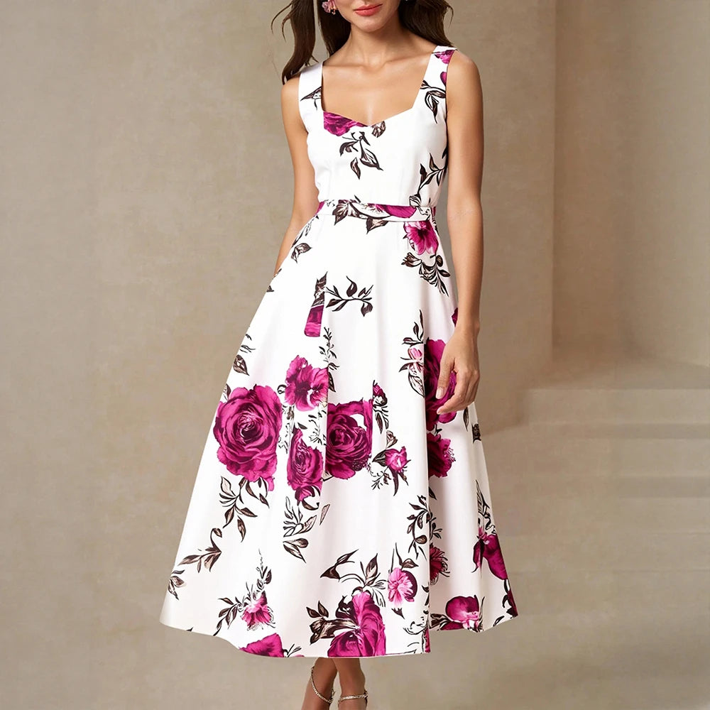 Rafiah Women's Dresses Summer French Sexy 2025 Floral Daily Sleeveless Sweetheart Neck Midi Party Long Dresses