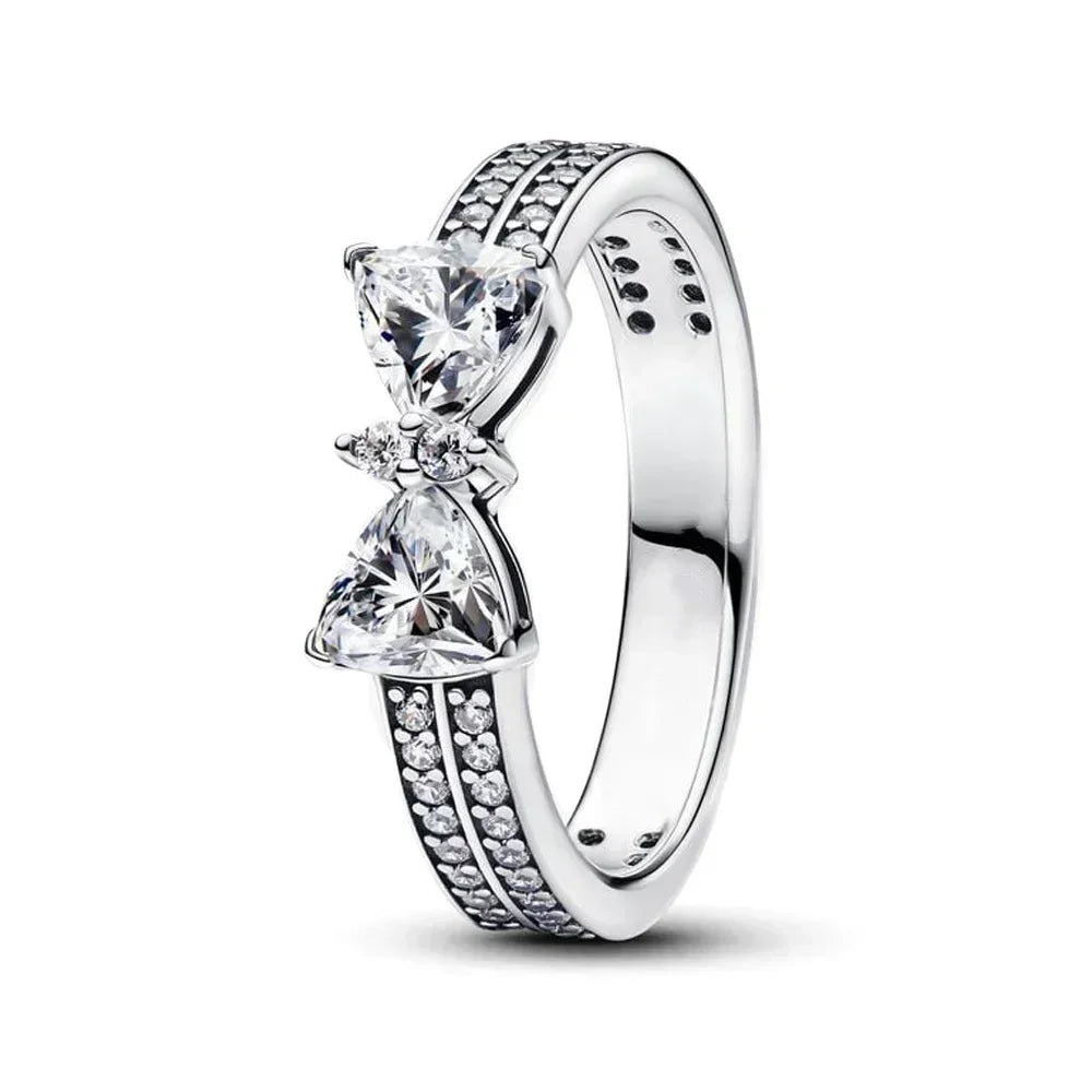 Original 925 Sterling Silver Rings For Women Flower Crown Love Heart Sun Moon Engagement Wedding Pink Bow Ring Luxury Jewelry