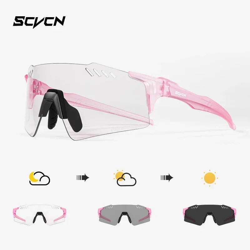 SCVCN Photochromic Cycling Glasss Rimless Outdoor Sports Running Drving Sunglasses for Men Goggles Mtb Bicycle Eyewear 1 Lens