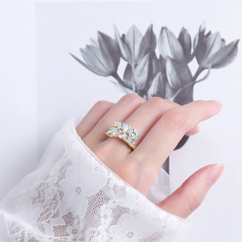 Lnngy Adjustable Rings for Women 925 Sterling Silver Sparking Round Cut Moissanite Ring Engagement Wedding Party Jewelry Gift