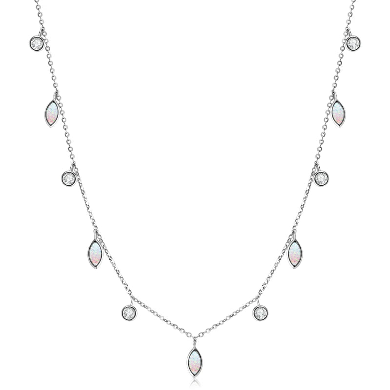 Lnngy 925 Certified Silver Chains Necklace Oval/Round/Marqusie Pear Cut White Opal Pendant Necklaces for Women Collar Mujer