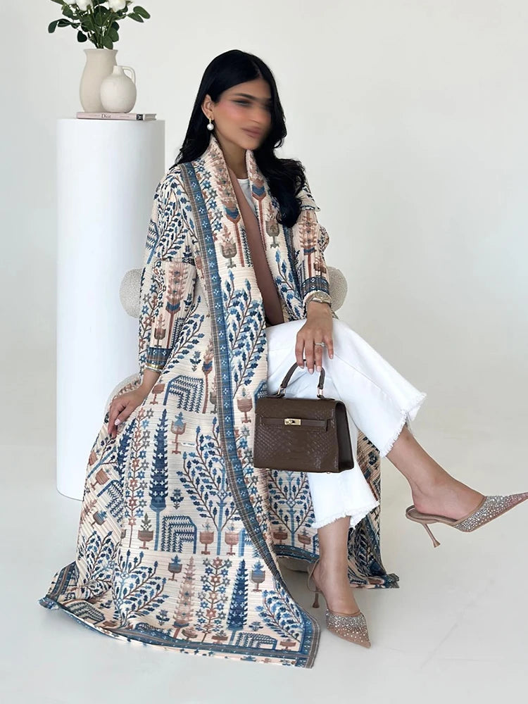 Arabic Clothes Woman Luxury Casual Hijab Cardigan Full Length Long Sleeve Coat Women Muslim Pleated Dubai Open Abaya Eid Evening