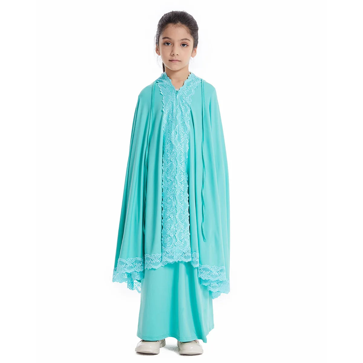 Dubai Abaya Children Robe Middle East Islamic Girls Headscarf Kaftan Arab Ramadan Eid Muslim Kids Prayer Hijab Skirts Set Modest