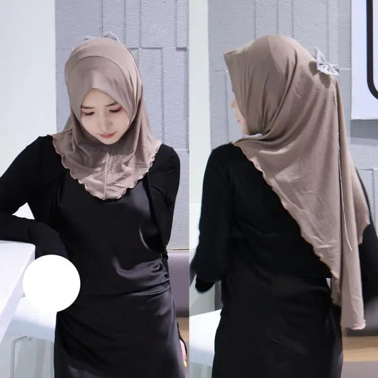 Muslim Elegant Girls Instant Hijab with Bowknot Islamic Women Turban Full Cover Scarves Shawl Arab One Piece Amira Head Wraps