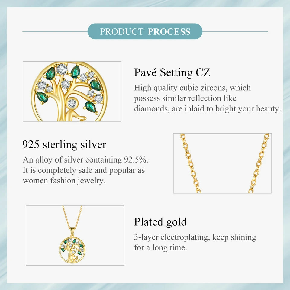 BAMOER 925 Sterling Silver Tree of Life Necklace for Women, 14K Gold Plated Lucky Tree Pendant Necklaces Jewelry for Girlfriend