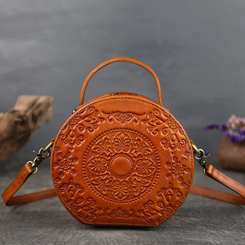 MOTAORA Retro Circular Women Luxury Handbag Genuine Leather Shoulder Messenger Crossbody Bags For Woman Totem Small Bag New