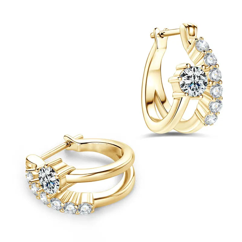 Lnngy Sparkling 4MM&2MM Moissanite Earring Original 925 Sterling Silver Hoop Earrings For Women Girls Korean INS Jewelry Gifts