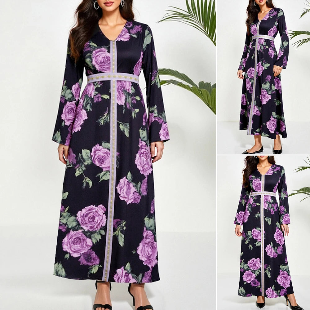 Rafiah Women's Dresses Summer Elegant Decent 2025 Ditsy Floral Long Sleeve V-Neck Midi A Line Casual Dresses
