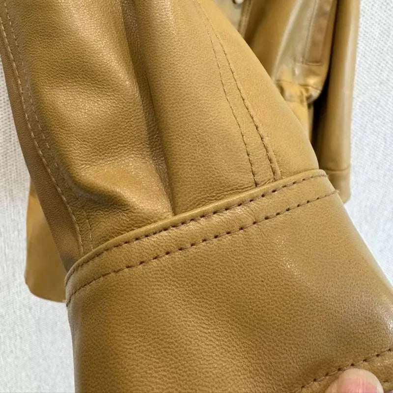 Real Sheepskin Coat Spring And Autumn Women Regular Length Pleating Design High Quality Outerwear Female Genuine Leather Jacket