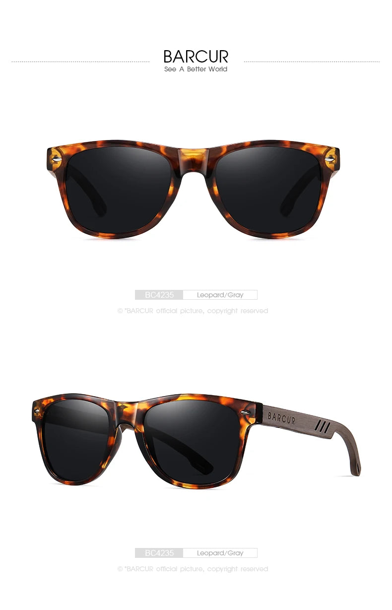 BARCUR Black Walnut Sunglasses for Men Wood Sun Glasses Man Eyeglasses Polarizing Glasses UVA&B Protection Eyewear ECO-Friendly