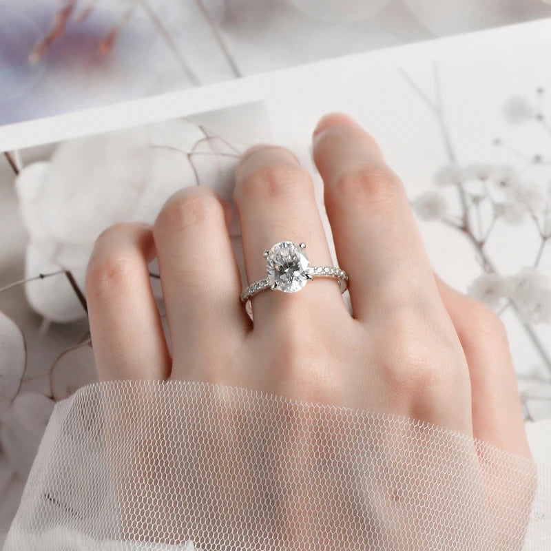 Lnngy Exquisite Oval Cut 10x8mm Simulated Diamond Ring for Women Original 925 Sterling Silver Wedding Engagement Rings Jewelry