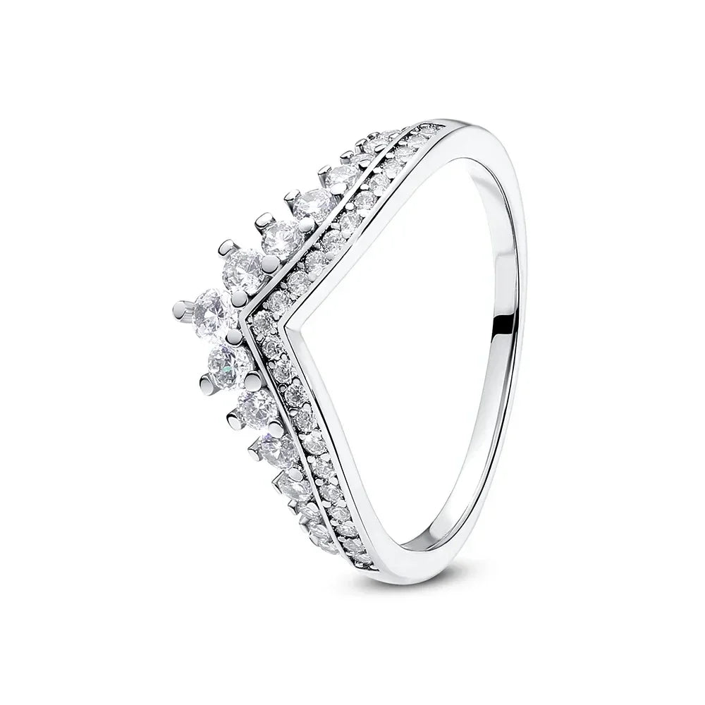 Original 925 Sterling Silver Rings For Women Flower Crown Love Heart Sun Moon Engagement Wedding Pink Bow Ring Luxury Jewelry