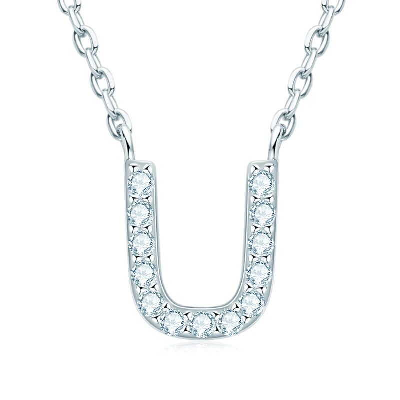 Lnngy Colar Prata 925 Sterling Silver A-Z Alphabet Pendant Necklaces Initial Letter 1.4MM Moissanite Necklace for Birthday Gift
