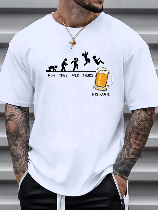 Men’s Summer 100% Cotton Casual T-Shirt Jumping in Beer Print | Loose Fit | Plus Size | Breathable Comfort