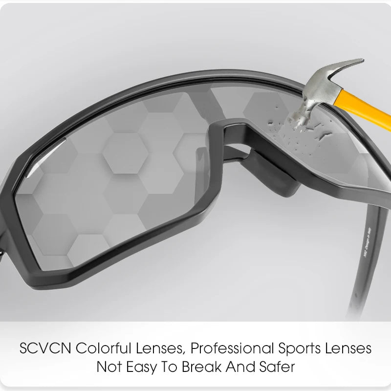 SCVCN Men Bike Photochromic Glasses Cycling Sunglasses for Women Sports Running MTB Biking Eyewear Road Mountain Bicycle Goggle