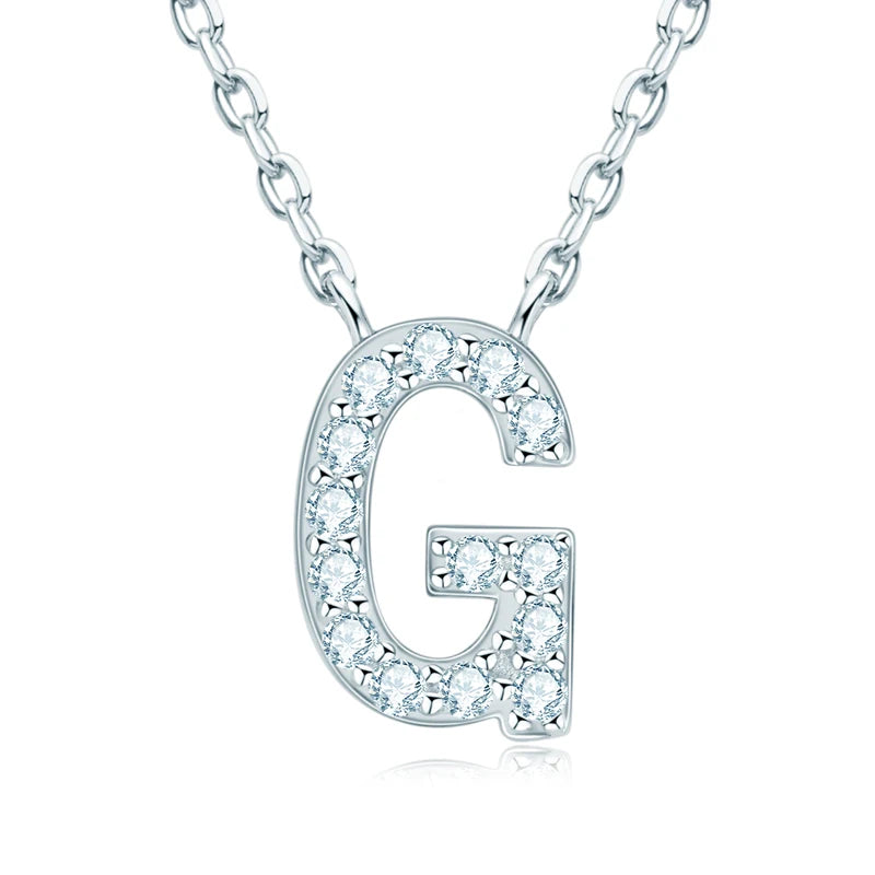 Lnngy Colar Prata 925 Sterling Silver A-Z Alphabet Pendant Necklaces Initial Letter 1.4MM Moissanite Necklace for Birthday Gift