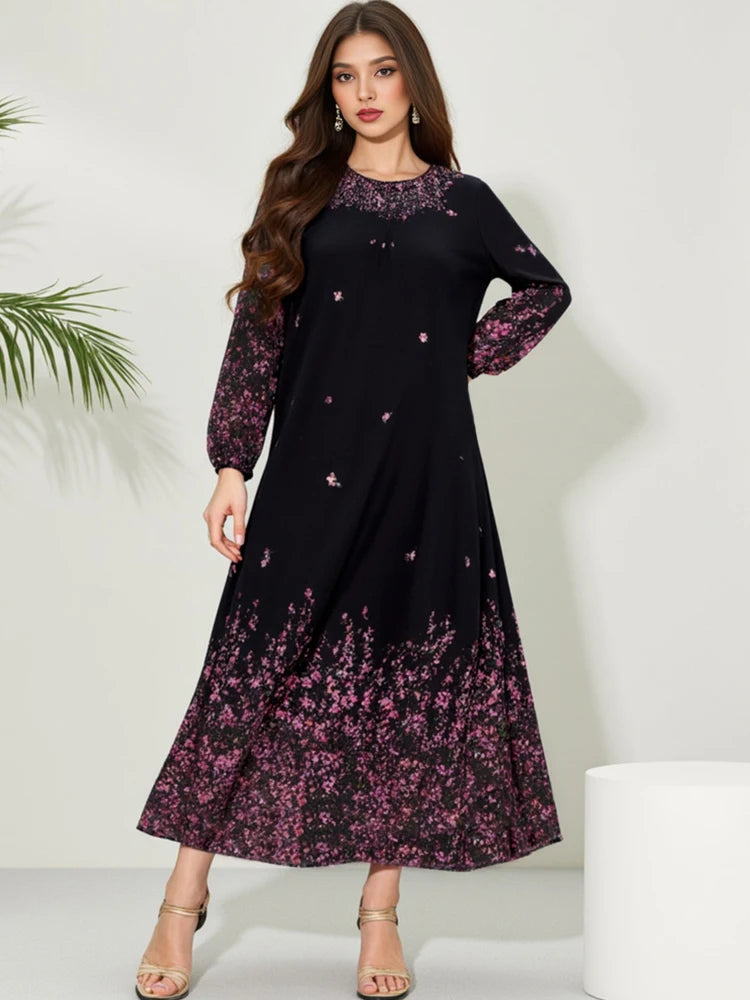 Rafiah Women's Fall Black Sequined Long Sleeve Maxi Dress with Polka Dots Elegant Evening Gown for Special Occasions