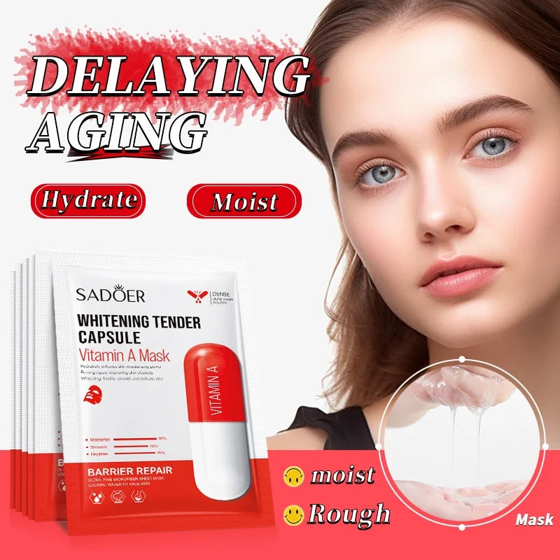 10PCS Vitamin A Anti Oxidation Capsule red Facial Mask Even Smooth Skin Tone, Moisturizing Delicate Skin Care Improve roughness