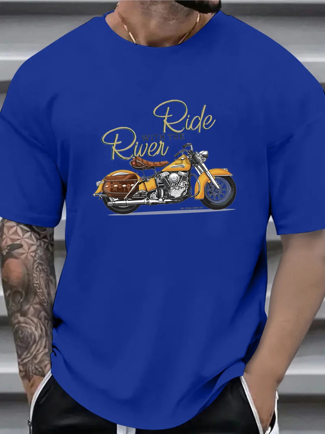🏍️ Men’s Summer 100% Cotton Casual T-Shirt,Classic Retro Motorcycle Print | Loose Fit | Breathable Comfort
