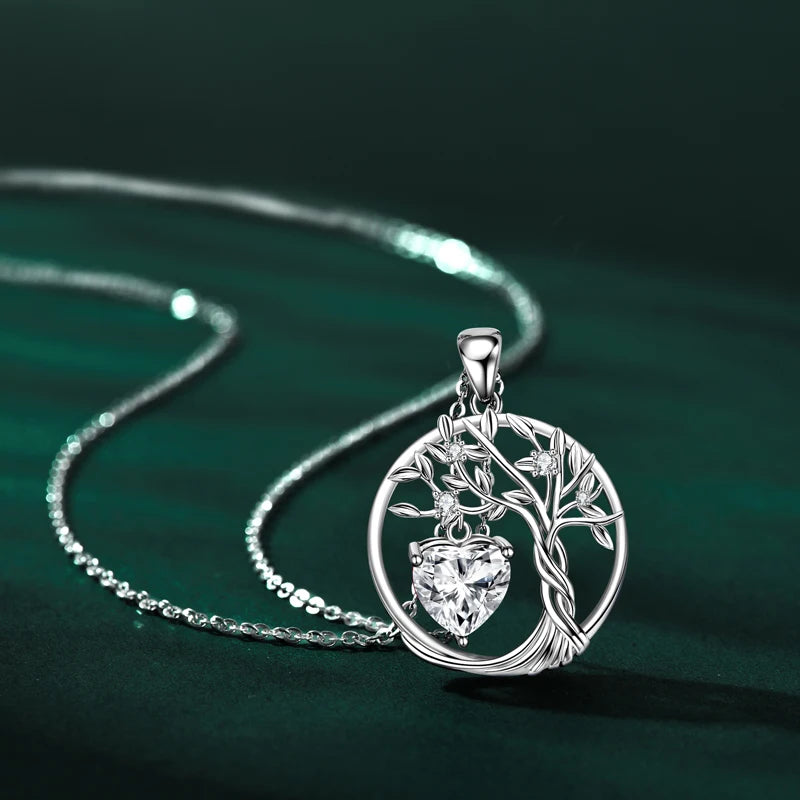 Lnngy 925 Sterling Silver Tree of Life Circle Pendant Necklace Colorful Birthday Stone Necklaces Jewelry for Women Daily Gift
