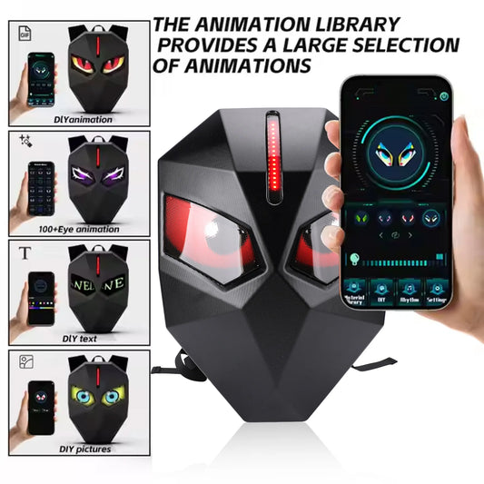 Backpack Cycling LED Motorcycle Backpack Hard Shell with Eye 60x48 Pixels APP Control Programmable Screen Hard Shell Helmet Bag