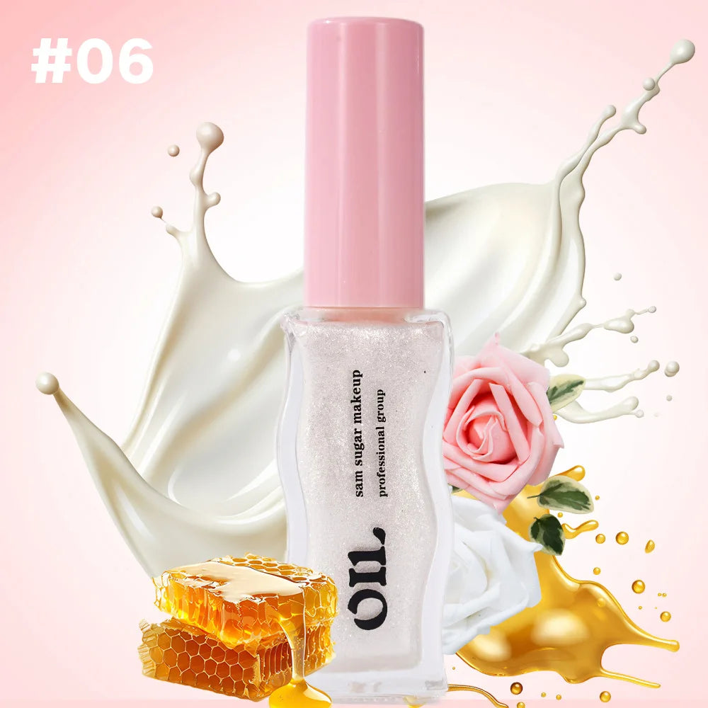 SAM SUGAR Honey Infused Hydrating Lip Oil 8ml Long Lasting Moisturizing Liquid Lip Gloss 6 Colors Temperature Makeup Cosmetics