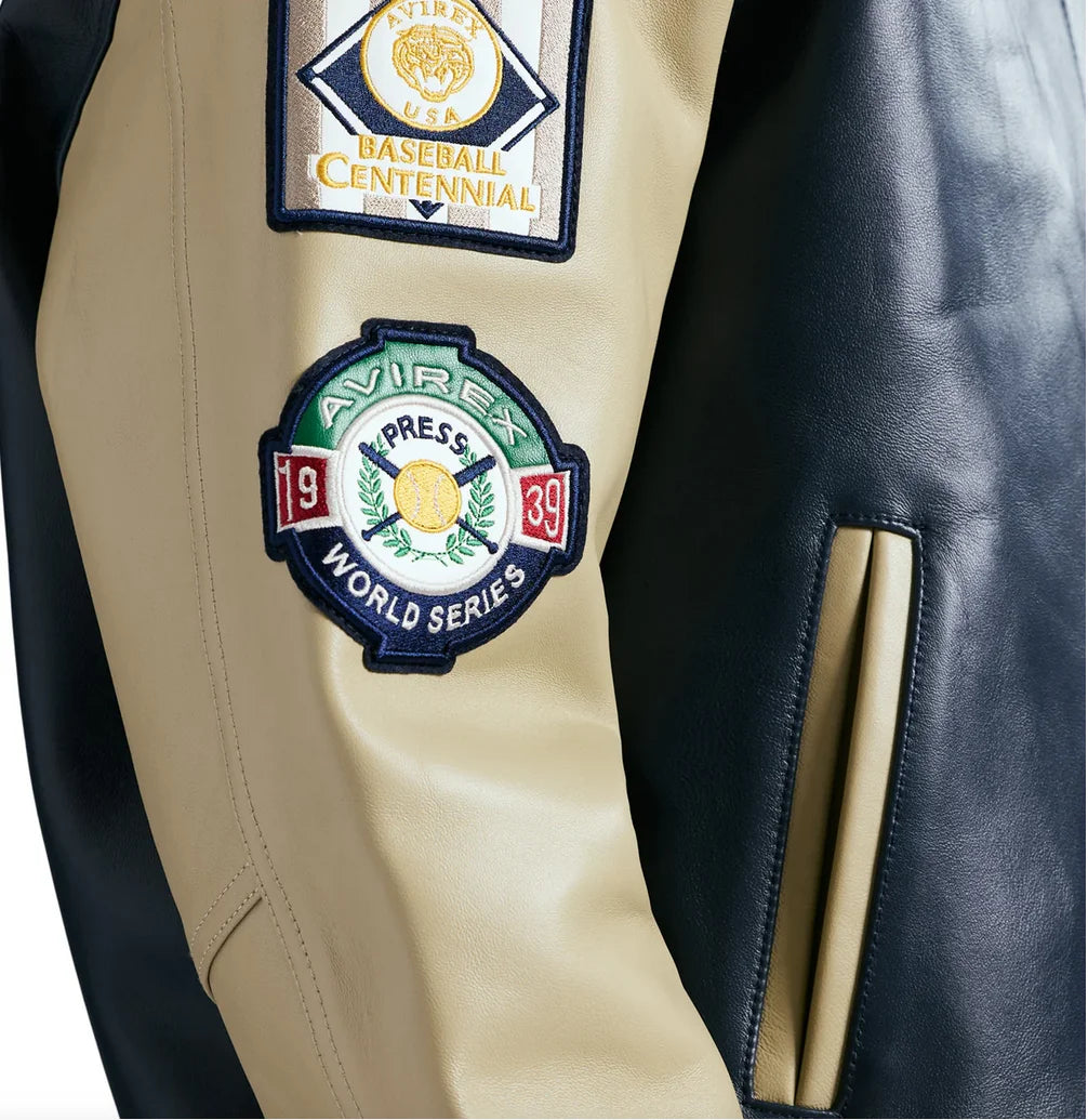 Avirex Spring 2025 new World Series jacket European antique sheepskin  leather jacket men's jacket embroidered casual coat tops