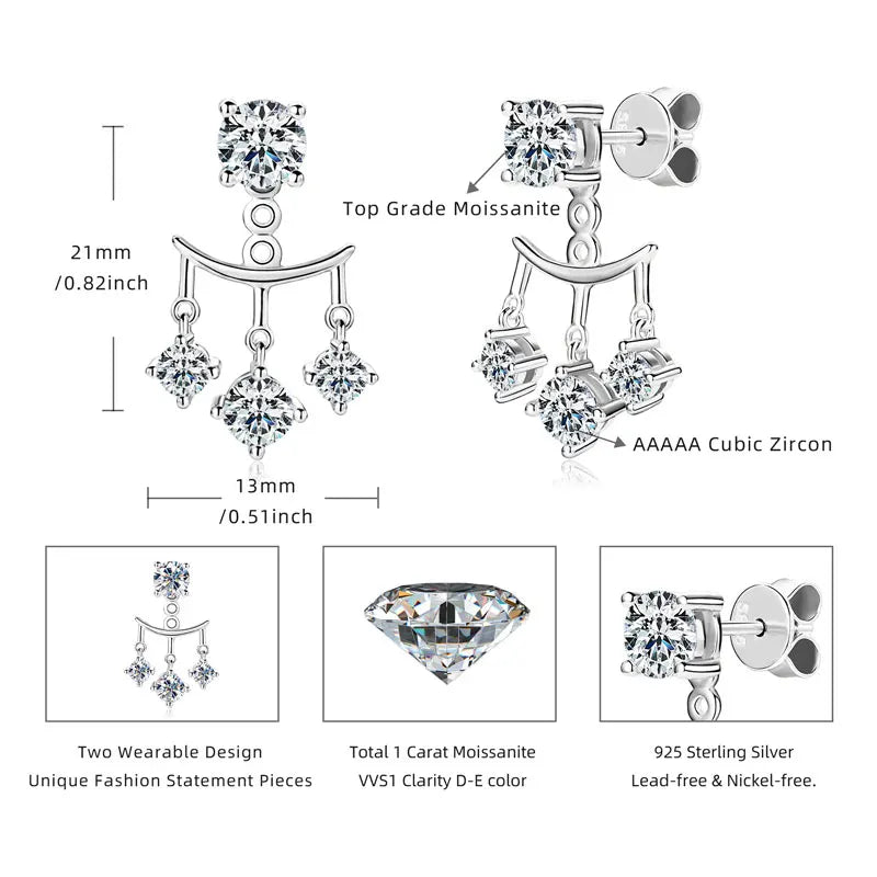 Lnngy Certified GRA 5mm 0.5ct Moissanite Earrings For Women 925 Sterling Silver Stud Earring Sparkling Korean Wedding Jewelry