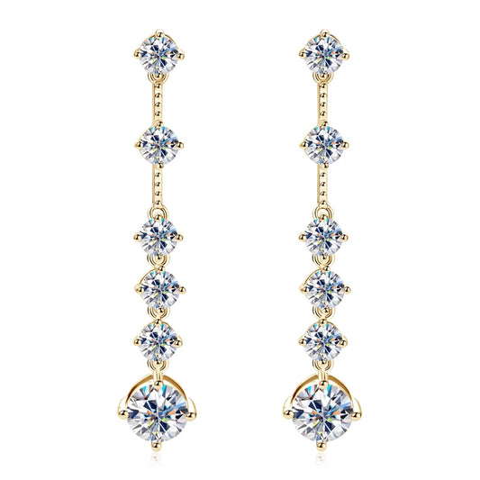 IOGOU 8MM D2.00CT Moissanite Diamond Long Drop Earrings With 5mm Zircon Real 925 Silver Jewelry Engagement Accessories for Women